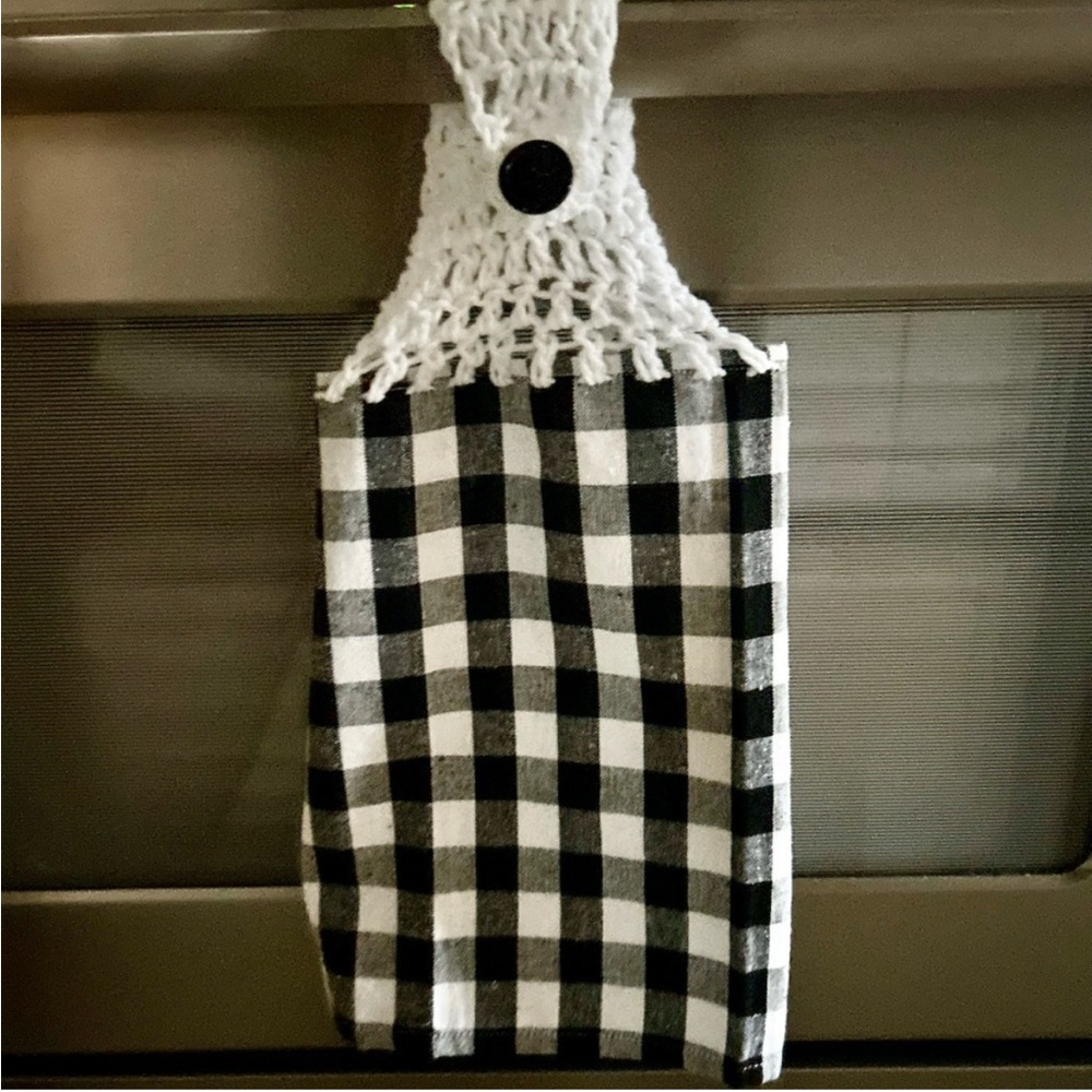Hand Crafted Black Checkered Buffalo Plaid Hanging Kitchen Hand Towel - Picture 7 of 7